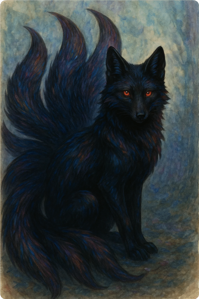 Black kitsune with iridescent coat